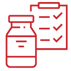 Icon of a vaccine vial with frequently asked questions on a clipboard