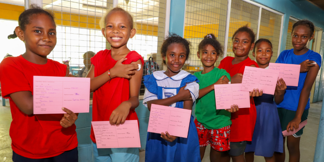 Children vaccinated as part of the 2025 human papillomavirus (HPV) vaccine big catch-up campaign, Tamlan School, Rove, Solomon Islands.